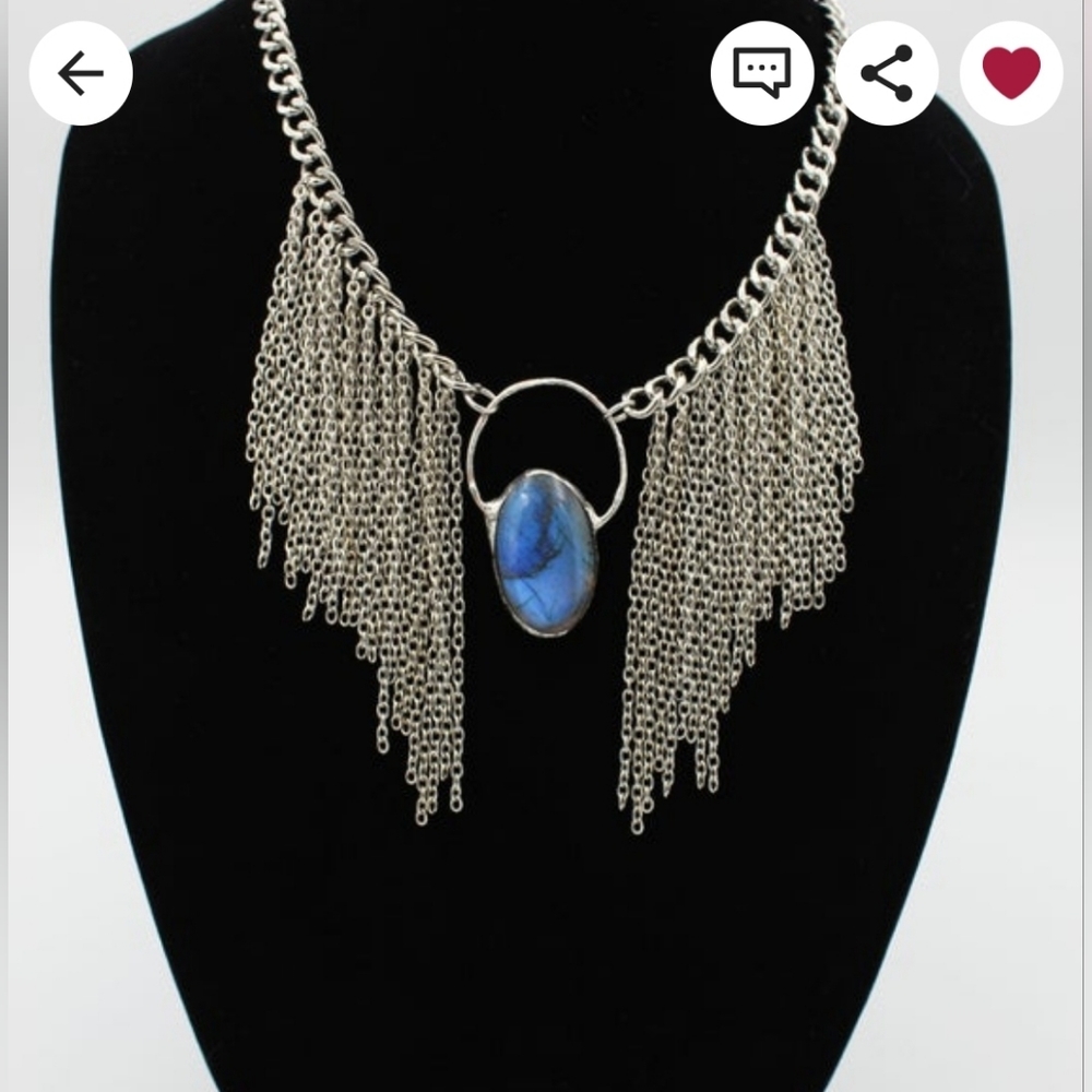 Labradorite Waterfall Pendant Necklace - Sterling Silver Chain